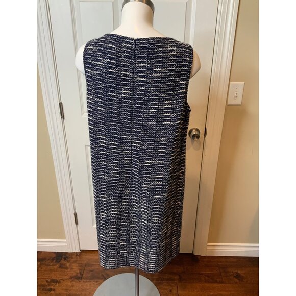 St. John Black Label Navy Blue & White Tweed Knit Sleeveless Shift Dress Size 10 - Picture 4 of 5